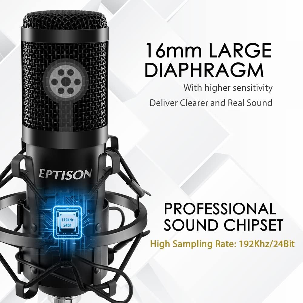 EPTISON USB Microphone Kit with Boom Arm, Podcast Condenser Mic, 2 Pack T30778