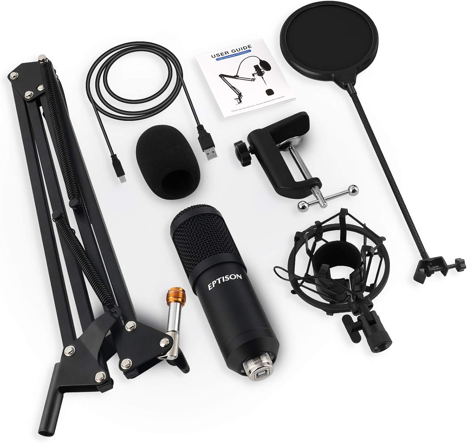 EPTISON USB Microphone Kit with Boom Arm, Podcast Condenser Mic, 2 Pack T30778