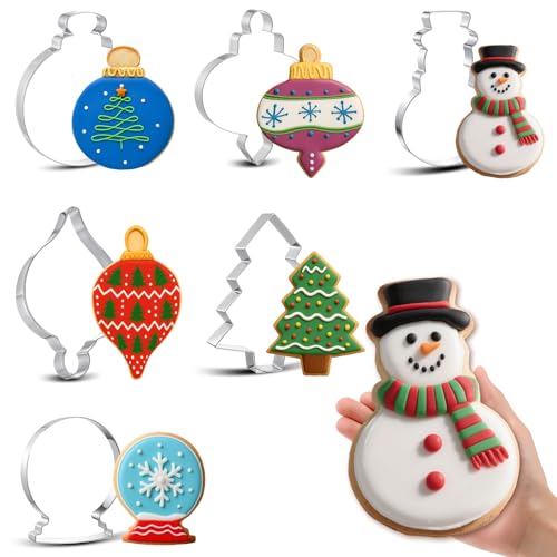 6 Pcs Large Christmas Cookie Cutters Stainless Steel Baking Molds M8080