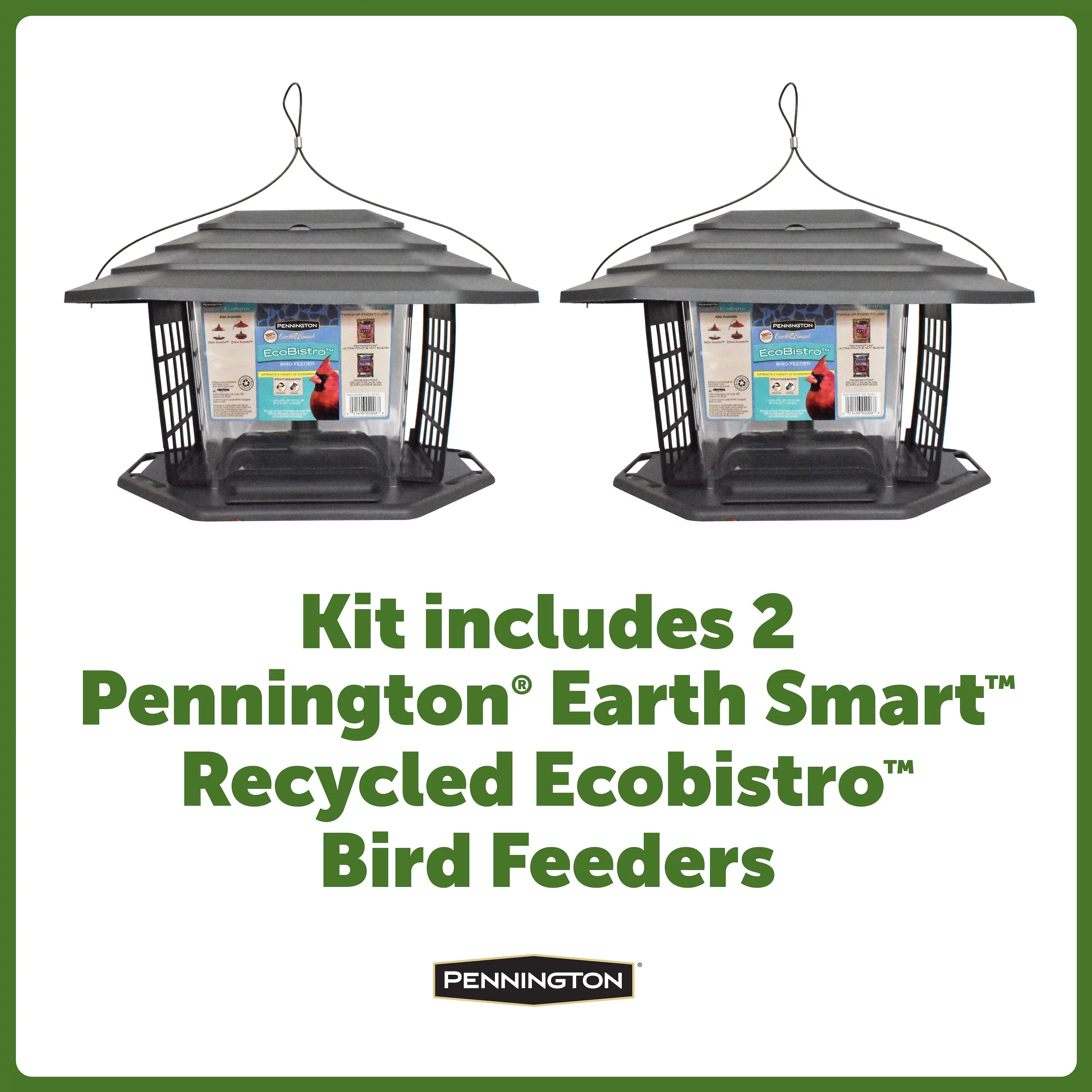 Pennington Earth Smart Gray Recycled Resin EcoBistro Wild Bird Hopper Feeder 2 Pack A51041