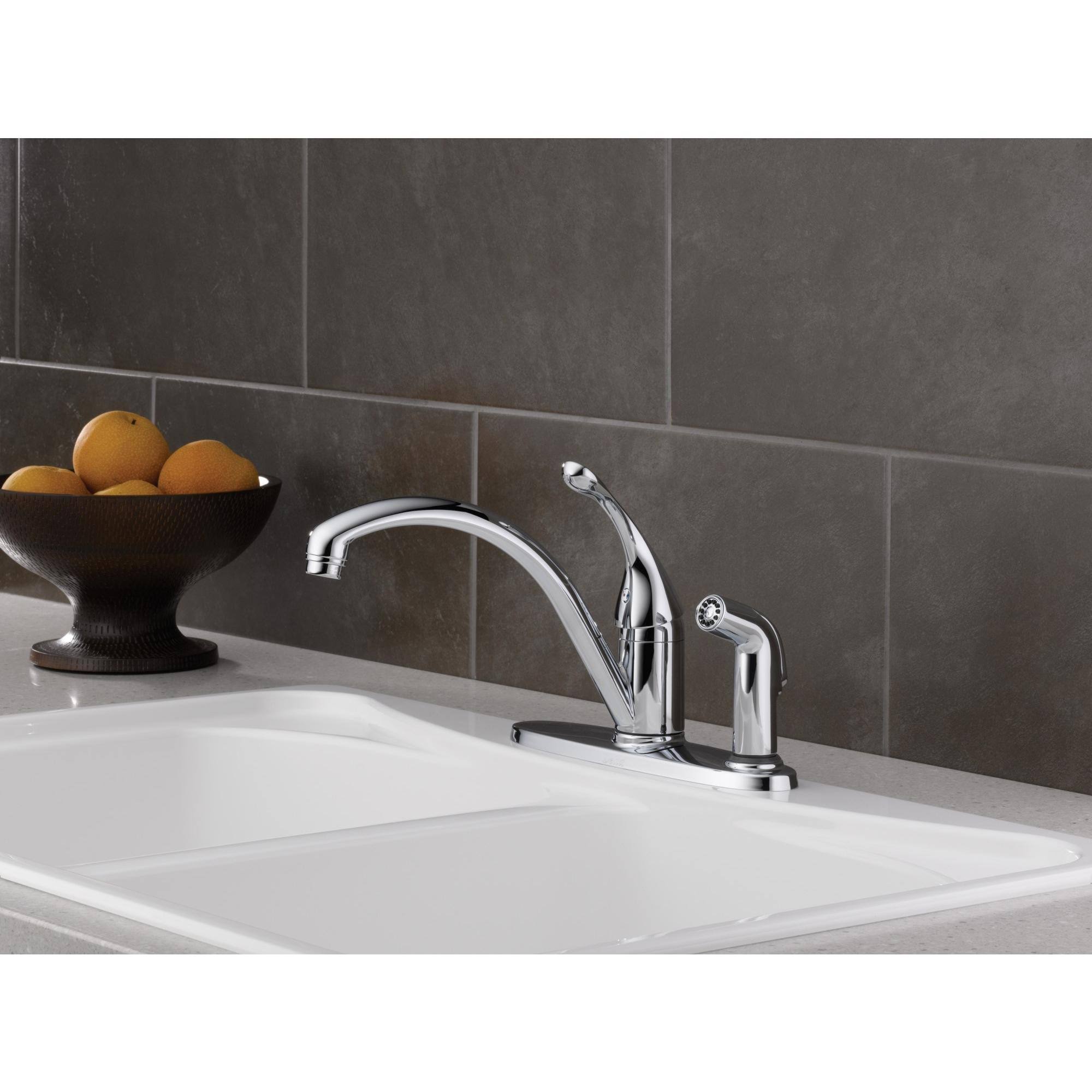 Delta 340-DST Collins Single Handle Kitchen Faucet with Integral Spray Chrome R64014