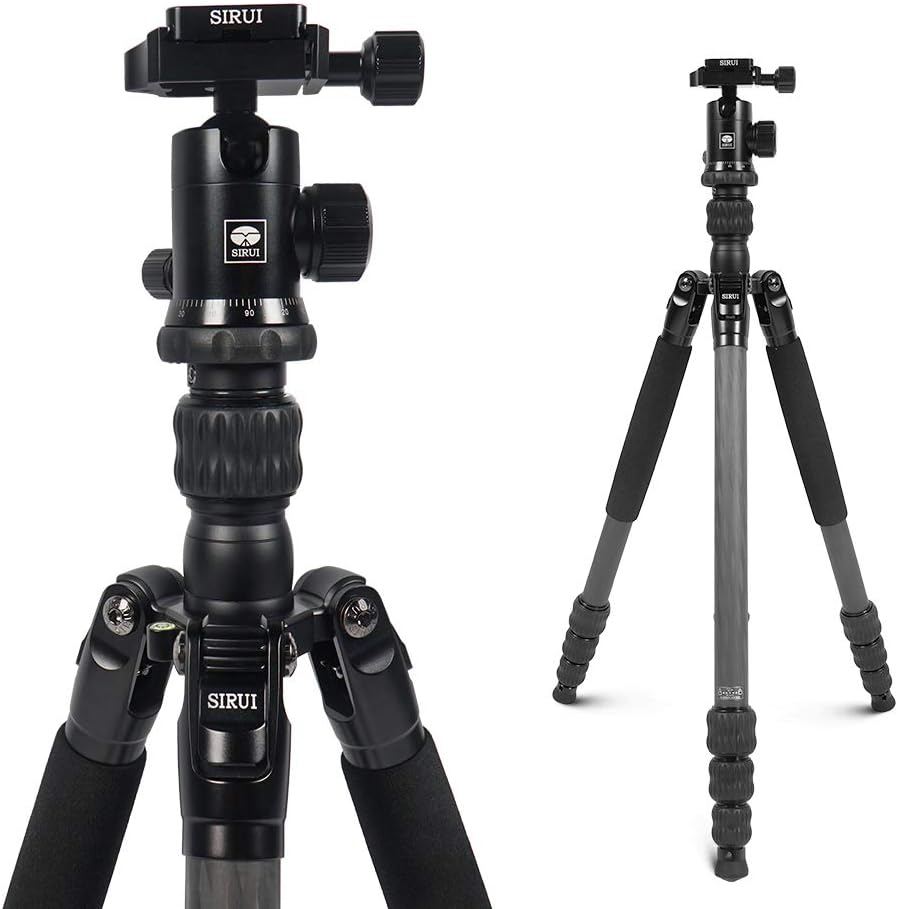 SIRUI Traveler 7C Camera Tripod 65.55 inches Carbon Fiber Arca Tripod with E-10 360° Panorama Ball Head and Arca Swiss Quick Release Plate Load Capacity Up to 17.6lbs, Convertible to Monopod
