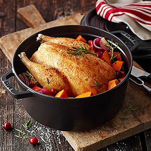 STAUB Cast Iron Dutch Oven 5.5-qt Round Cocotte, Black Matte P4487