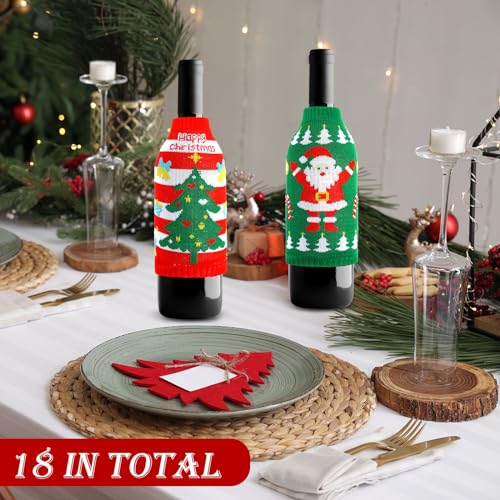 18 Pcs Christmas Knit Sweater Bottle Covers for Cans Soda Beverages F448324