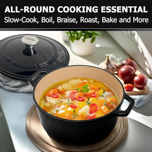 Mueller 6qt Enameled Cast Iron Dutch Oven with Lid, Oven-Safe to 500°F, White N219