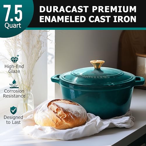 Mueller 6qt Enameled Cast Iron Dutch Oven with Lid, Oven-Safe to 500°F, White N219