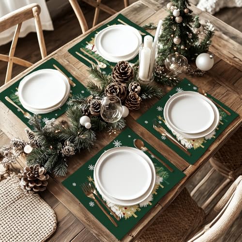 GEEORY Christmas Placemats 12x18 Inch Set of 4, Green Q397