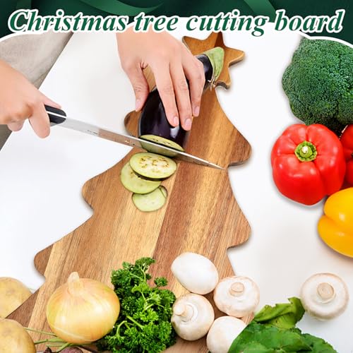 16.5" Acacia Wood Christmas Tree Charcuterie Board with Handle N850544