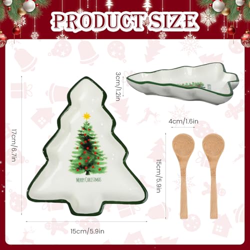 2 Pcs Ceramic Christmas Serving Platters with Wooden Spoon F941