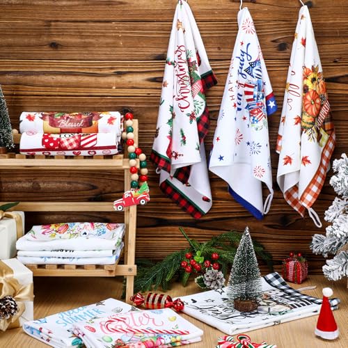 12 Pcs Seasonal Kitchen Towels Set Gnome Style Bright Color K6356