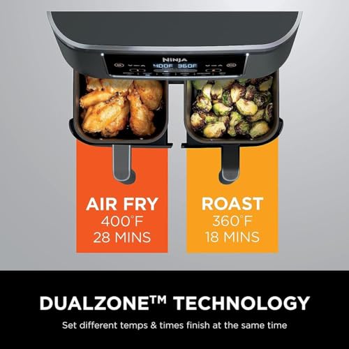 Ninja DZ401 Foodi 10 Quart DualZone XL 2-Basket Air Fryer, Grey L260