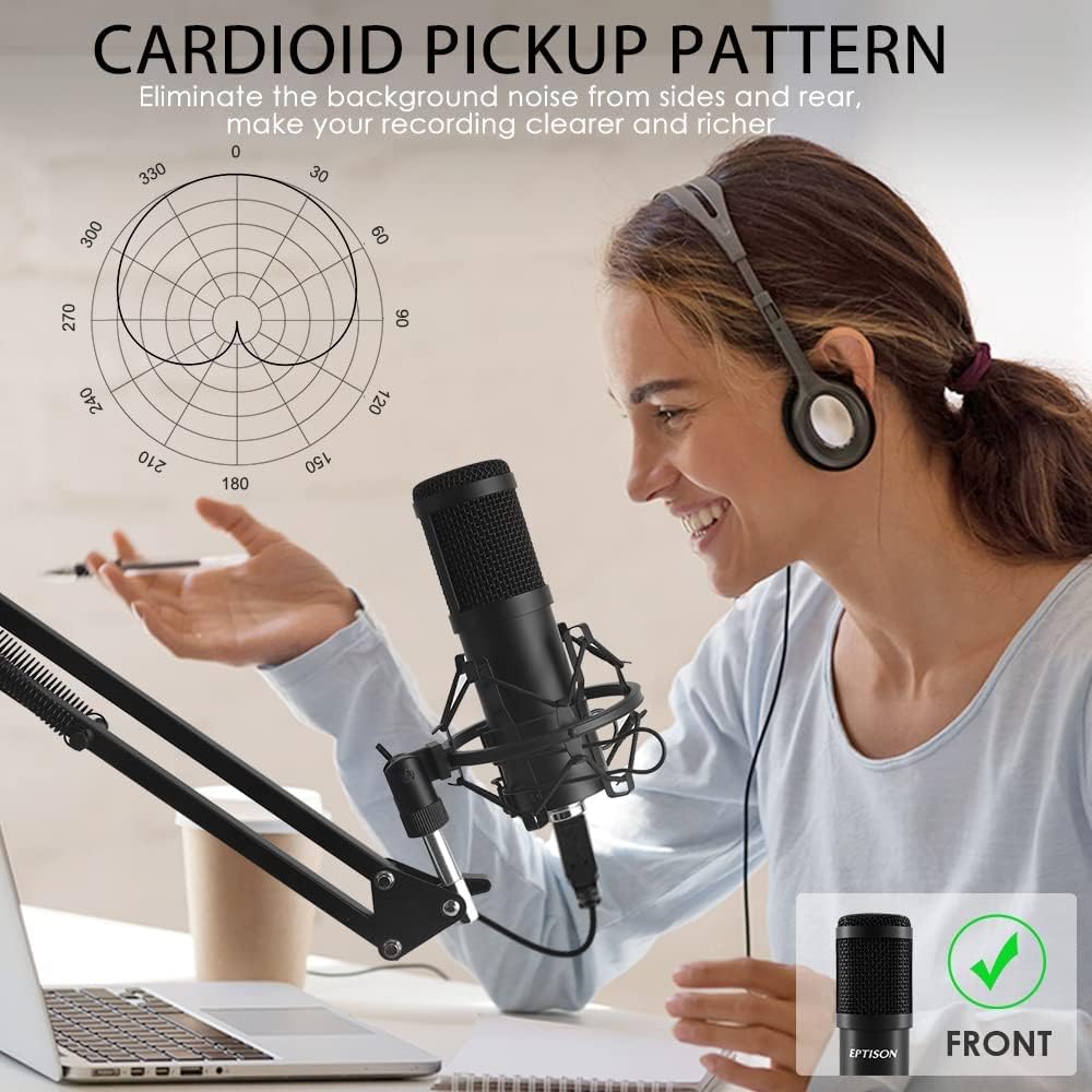 EPTISON USB Microphone Kit with Boom Arm, Podcast Condenser Mic, 2 Pack T30778