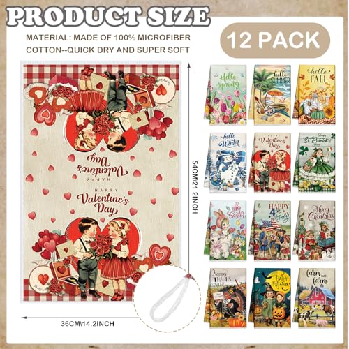 12 Pcs Seasonal Kitchen Towels Set Gnome Style Bright Color K6356