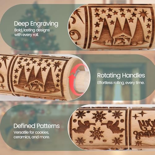 Floral Vine Embossed Wooden Rolling Pin for Baking M158973