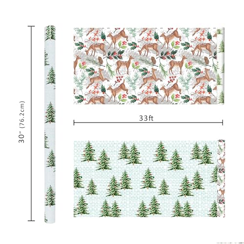 BIOBROWN Reversible Kraft Christmas Wrapping Paper Jumbo Roll 30 Inch x 33 Feet Vintage Trucks Design E340325