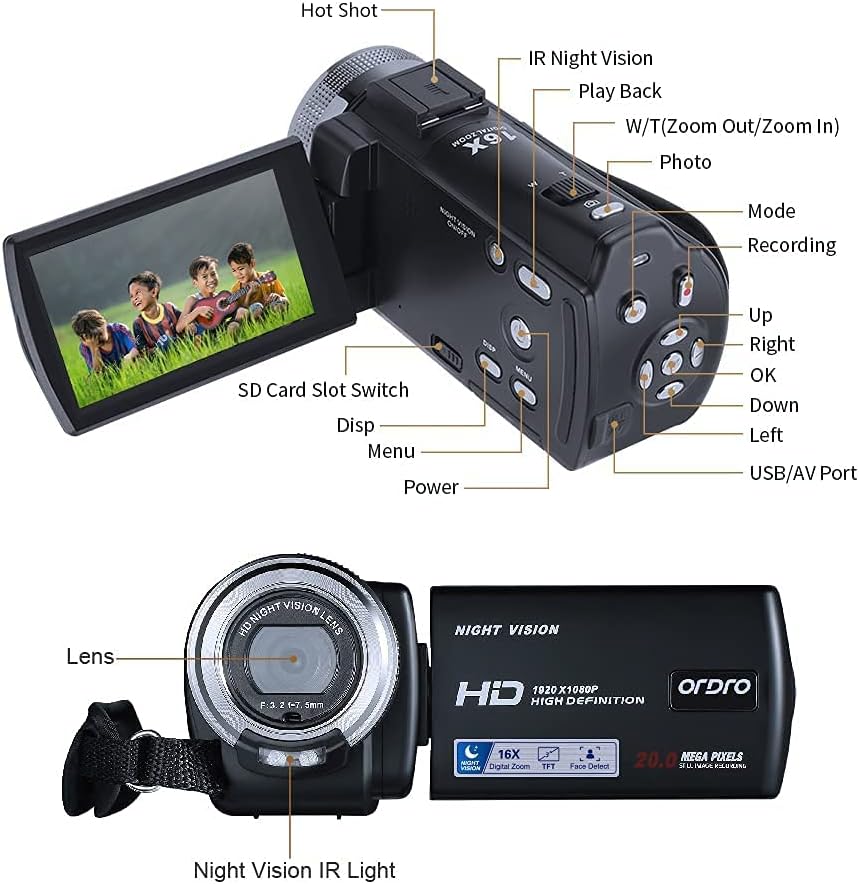 ORDRO V12 Digital Camcorder 1080P with IR Night Vision Q4448