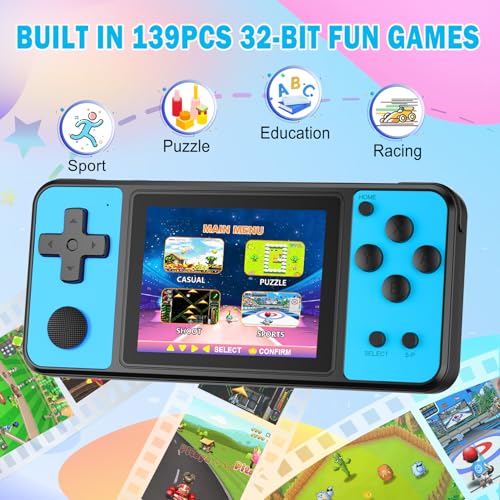 Beico 32 Bit Kids Handheld Games with 139 Preloaded Video Games, Blue-Red H196