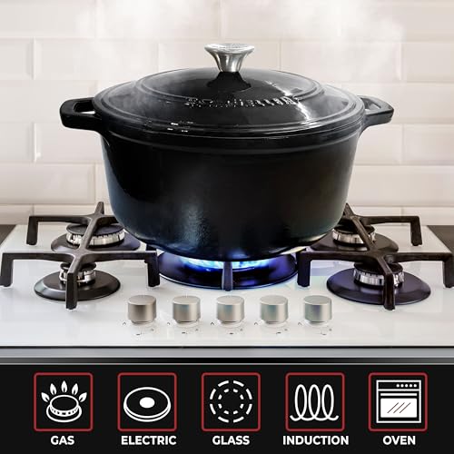 Mueller 6qt Enameled Cast Iron Dutch Oven with Lid, Oven-Safe to 500°F, White N219