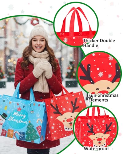 Christmas Gift Bags Assorted Sizes 12PC with Handles, Heavy Duty Non-Woven T61434