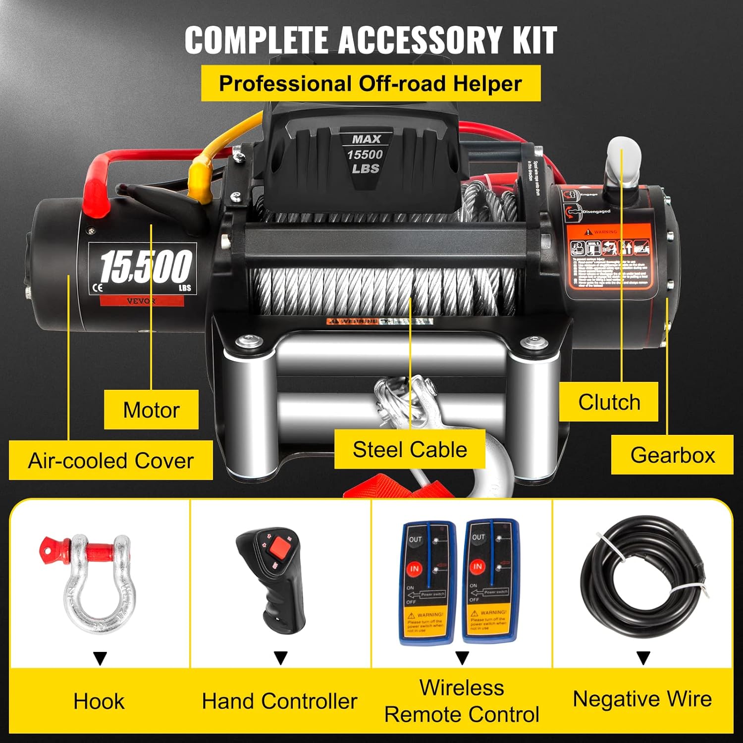 VEVOR Electric Winch 15500lb Truck Winch with Wireless Remote Control B633