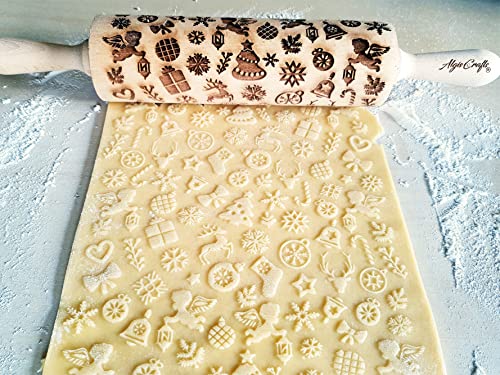 Embossing Rolling Pin with Christmas Symbols for Gingerbread Cookies W48955