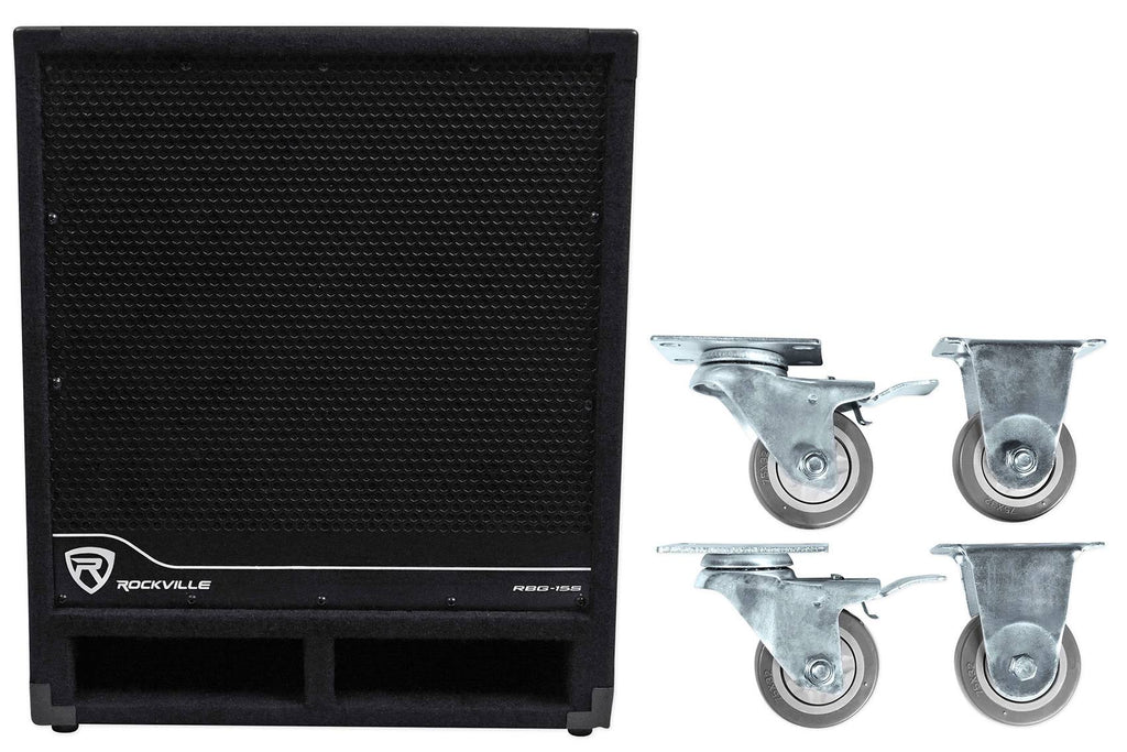 Rockville RBG15S 15x22 1600W Active Powered PA Pro/DJ DSP Subwoofer+Steel Casters