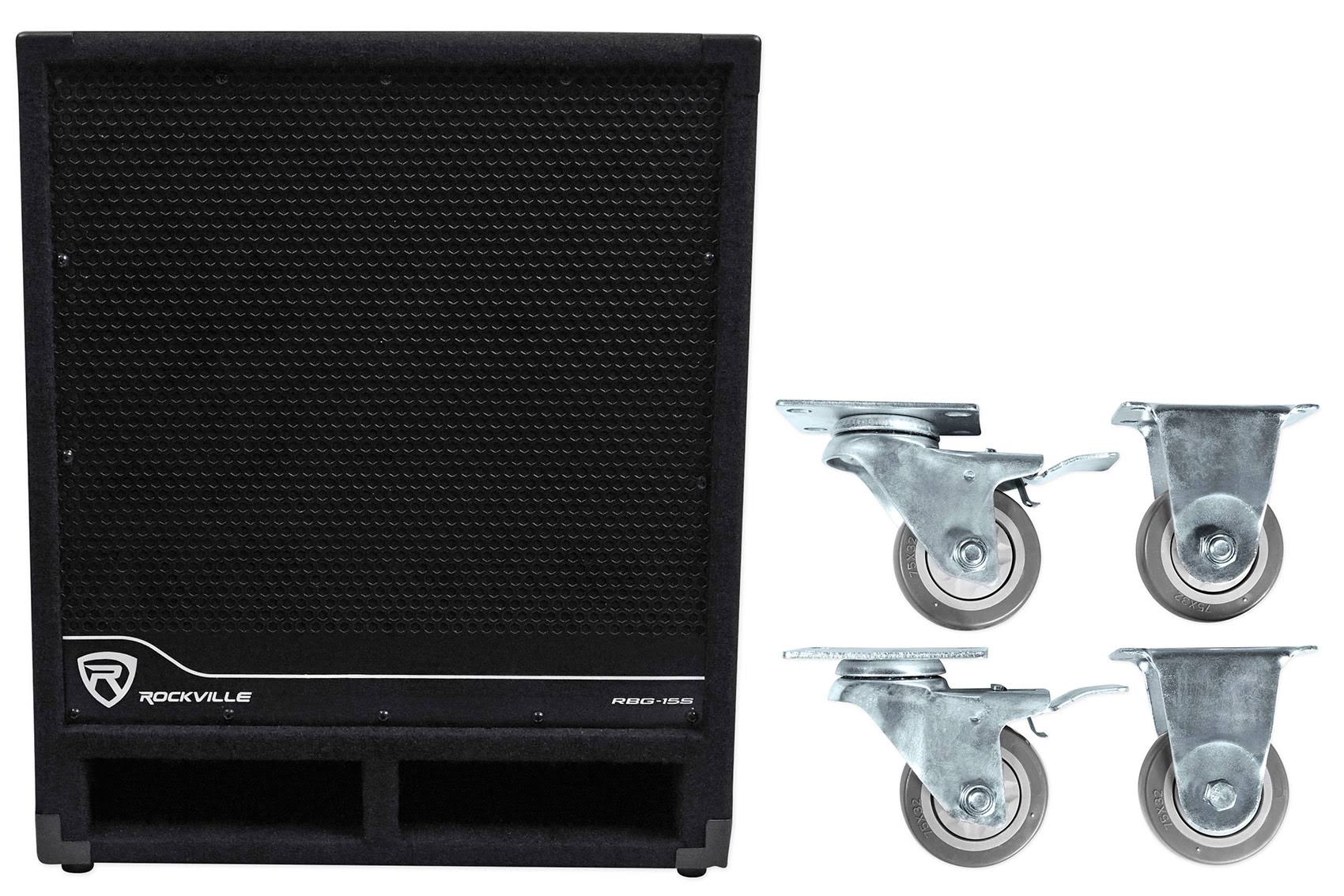 Rockville RBG15S 15x22 1600W Active Powered PA Pro/DJ DSP Subwoofer+Steel Casters