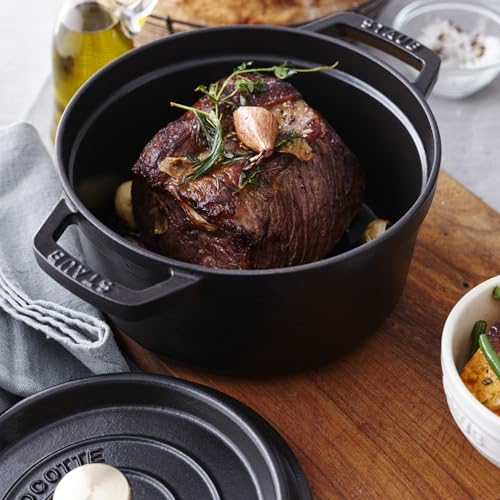 STAUB Cast Iron Dutch Oven 5.5-qt Round Cocotte, Black Matte P4487