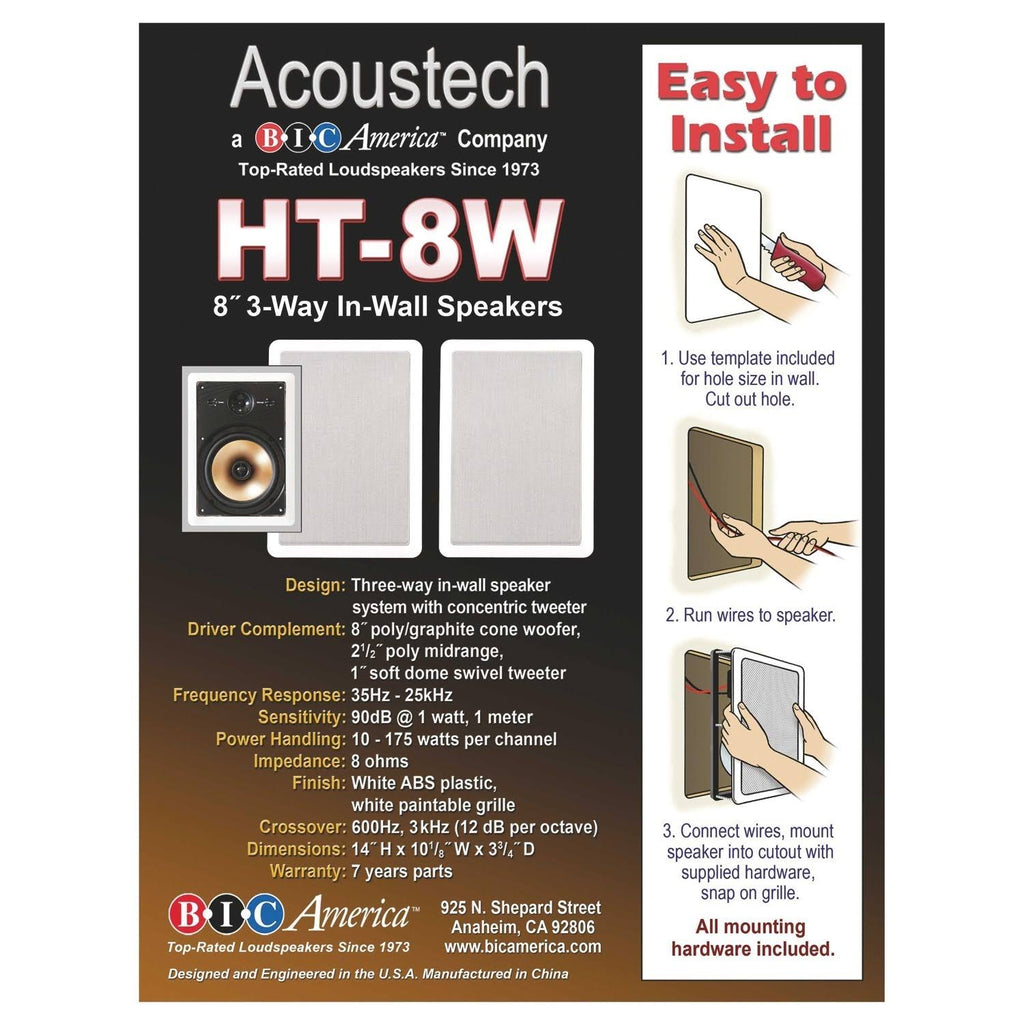 Bic America HT8W 3-Way Acoustech In-Wall Speakers A7247