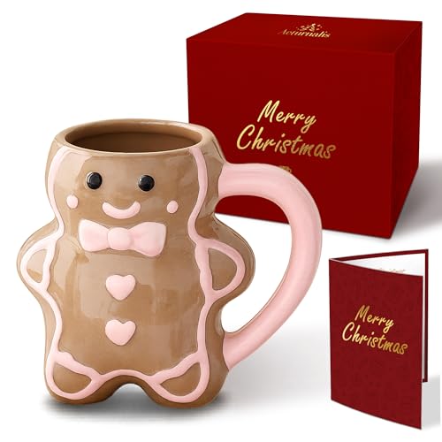 Christmas Mugs with Gingerbread Man Design, 13 oz, Gift Box Included Q496065