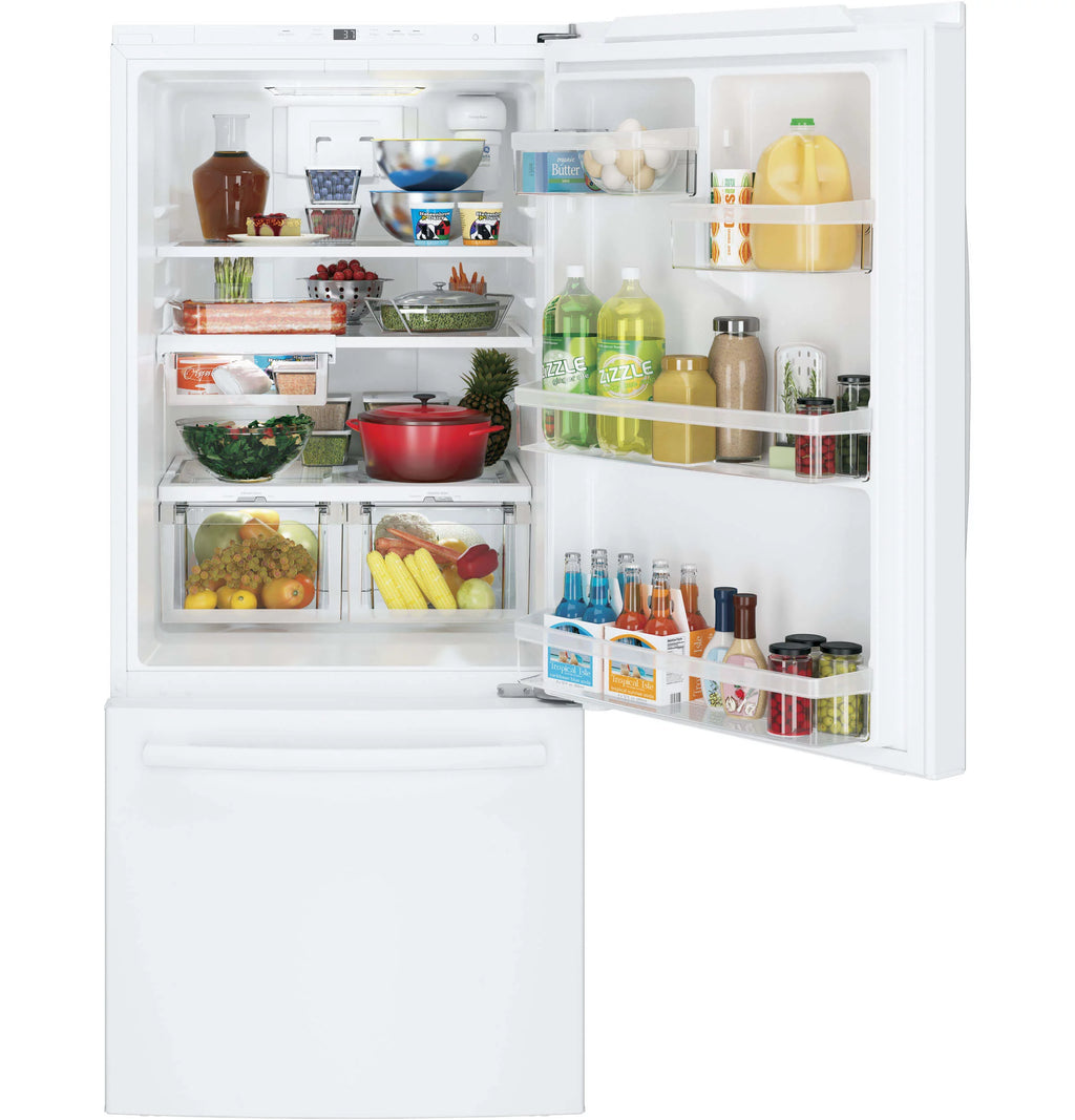 GE Appliances GDE21EGKWW 30 Inch Bottom Freezer Refrigerator White P6781