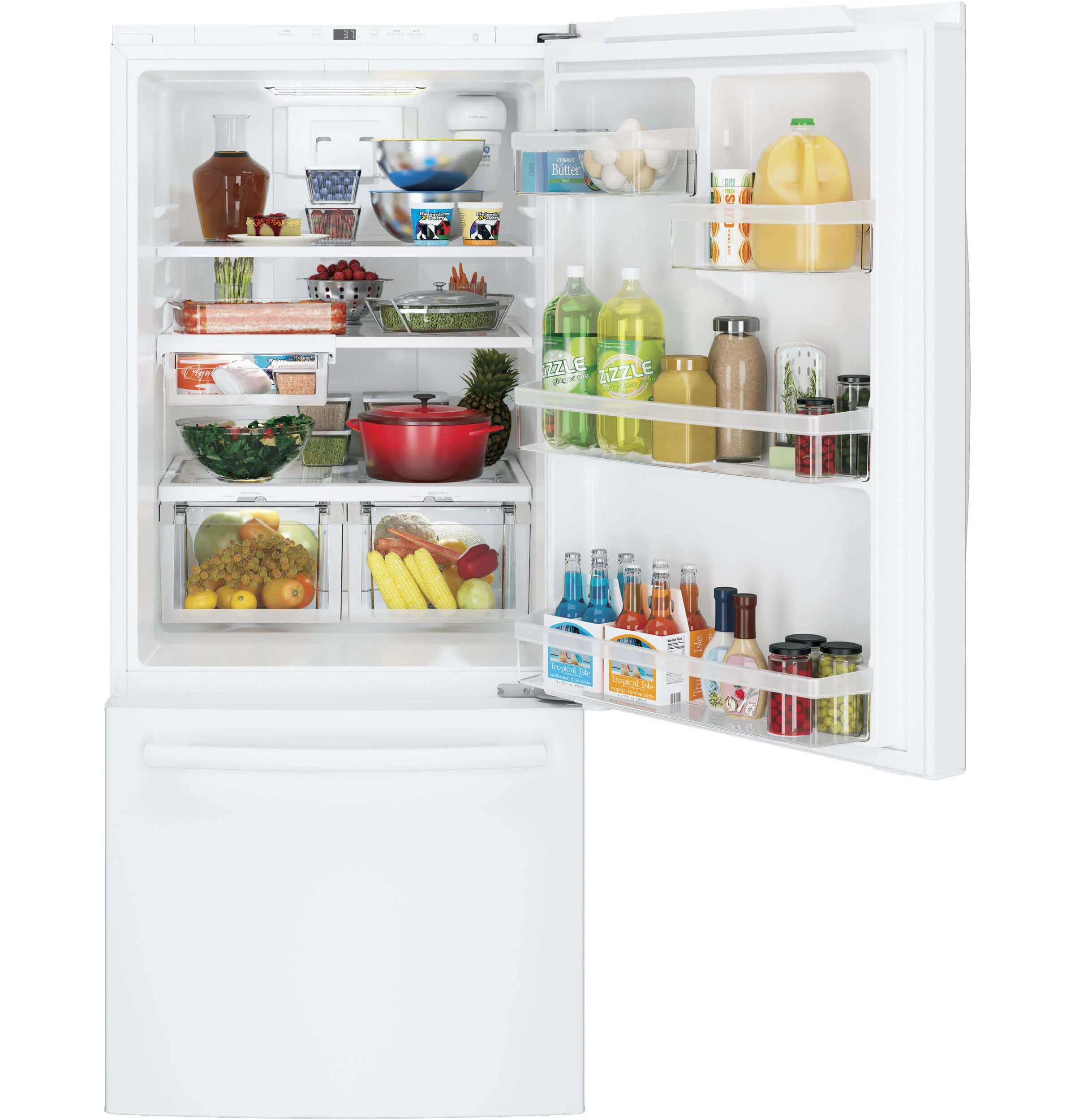 GE Appliances GDE21EGKWW 30 Inch Bottom Freezer Refrigerator White P6781