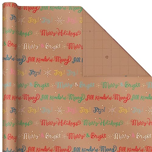 Hallmark Christmas Wrapping Paper Rolls, Brown Kraft Holiday Gift Wrap, 3-Pack B6253