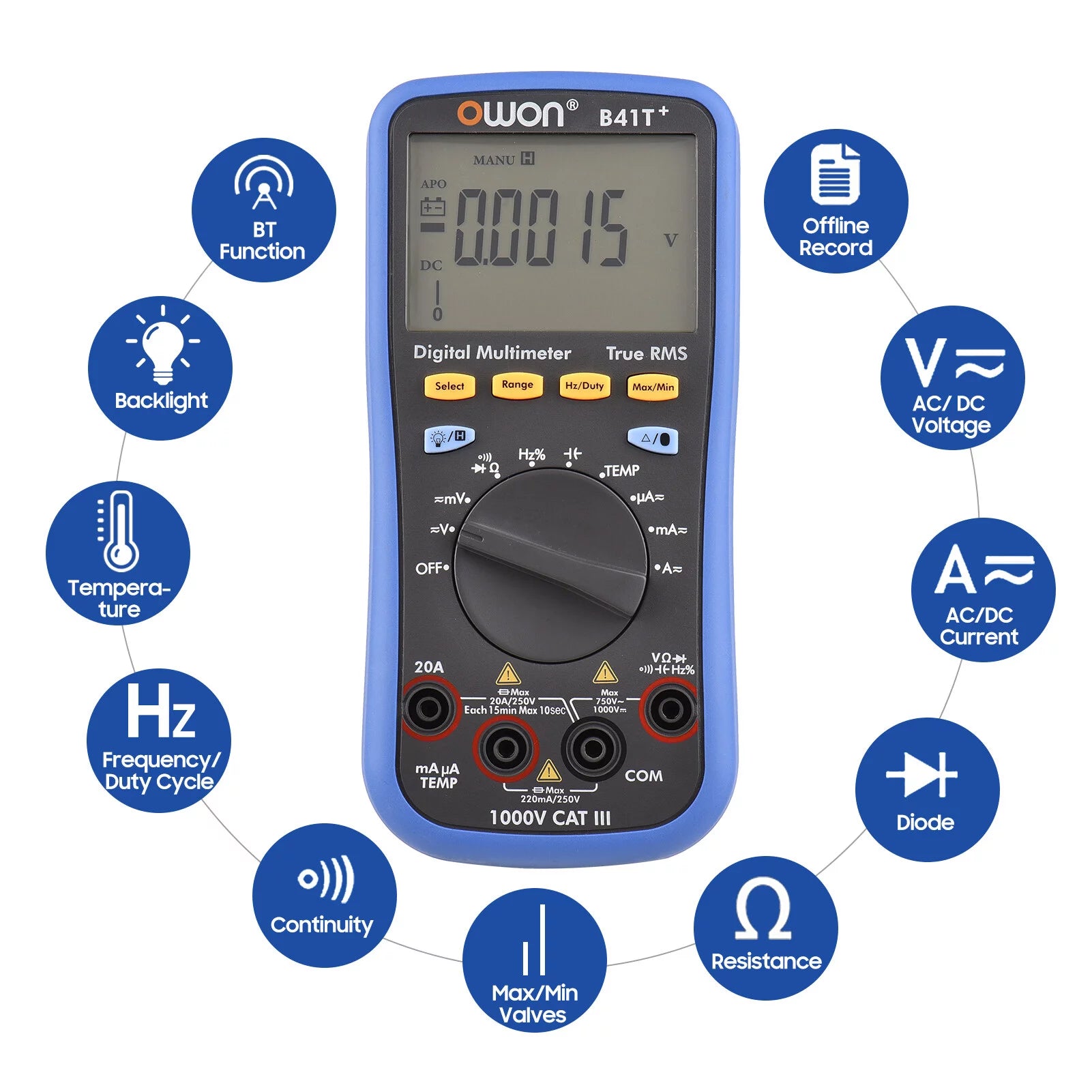 Owon B41T+ Digital BT Multimeter True RMS Auto-ranging Electrical Tester F639