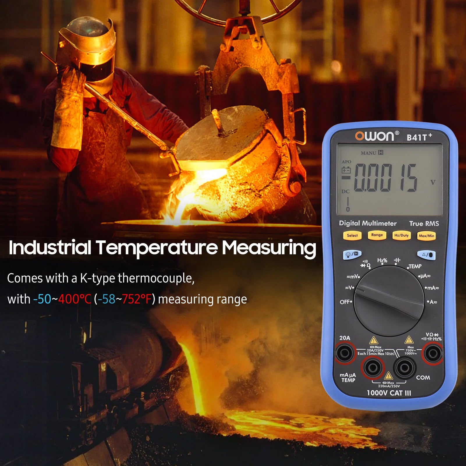 Owon B41T+ Digital BT Multimeter True RMS Auto-ranging Electrical Tester F639