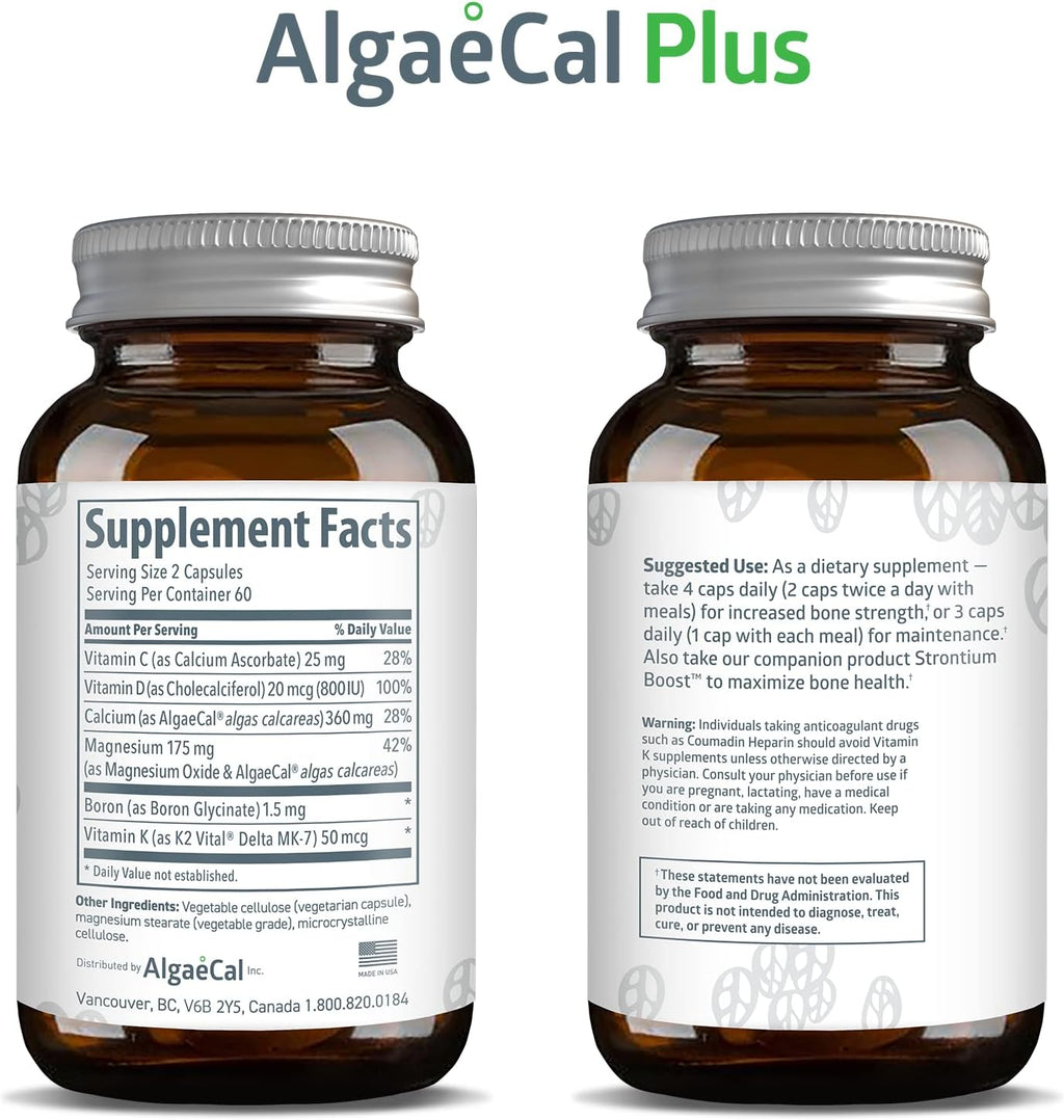 AlgaeCal Plus Natural Calcium Supplement with Magnesium, Boron, Vitamins C, D, K2, 3 Pack T110362