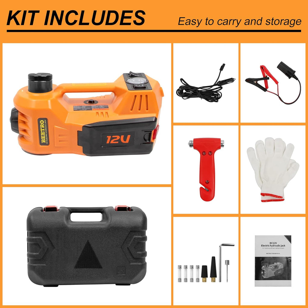 BEETRO 3 in 1 Electric Hydraulic Car Jack with Tire Inflator, 5T, 12V Y12741