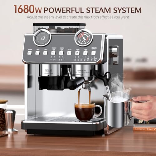Espresso Machine with Grinder, 20 Bar, Stainless Steel R83369