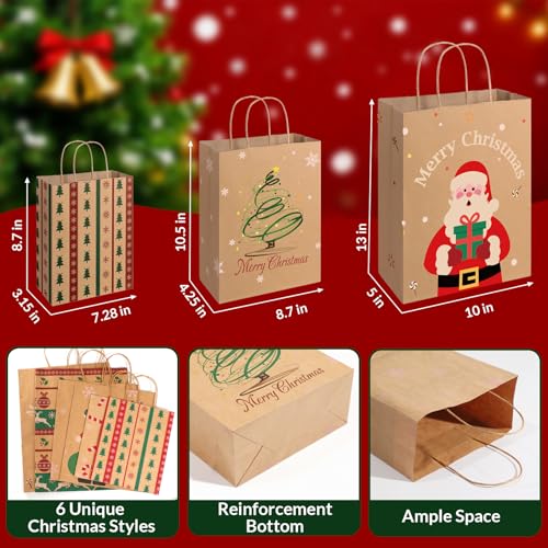 SUNEE Christmas Gift Bags with Tissue Paper, 24pcs Assorted Sizes with Handles V580