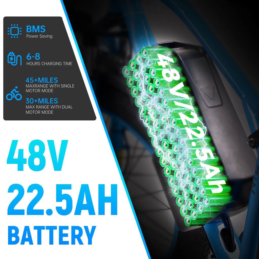 Dual Motor AWD Electric Bike for Adults 2000W 32MPH with Removable Battery C326