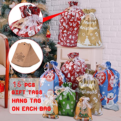 Christmas Gift Bags Assorted Sizes, 22pcs Drawstring Reusable Plastic D786