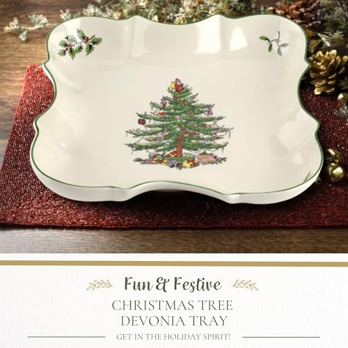Spode Christmas Tree Sculpted Octagonal Platter, 14-Inch Holiday Serving Dishwasher & Microwave Safe Q207241