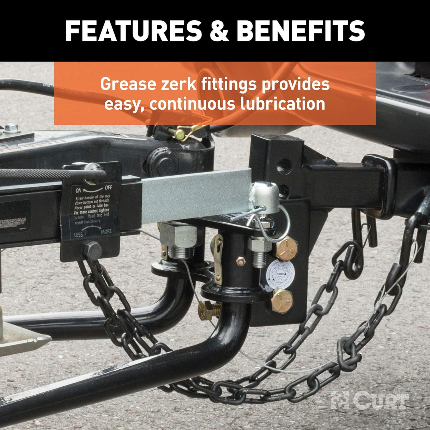 CURT 17063 Round Bar Weight Distribution Hitch with Sway Control, 14K, 2-In Shank, Black D3893