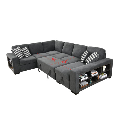 Dolonm 125'' U Shaped Sleeper Sectional Sofa with Pull Out Bed and Storage Ottoman E411022