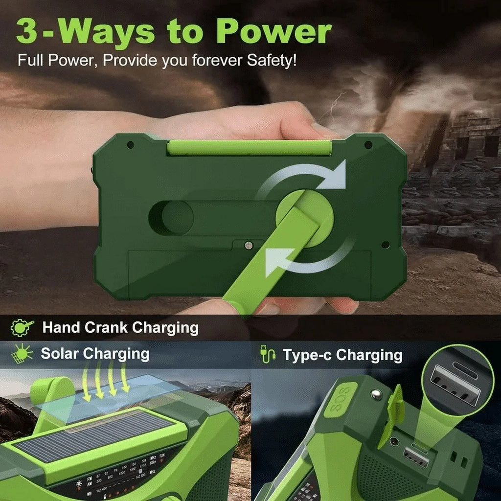 Emergency Weather Radio AM FM NOAA Hand Crank Solar with 4000mAh Power Bank Flashlight D64935