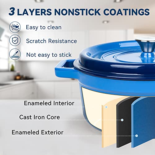 Miereirl 6 Quart Enameled Cast Iron Dutch Oven with Lid, Dark Blue P867