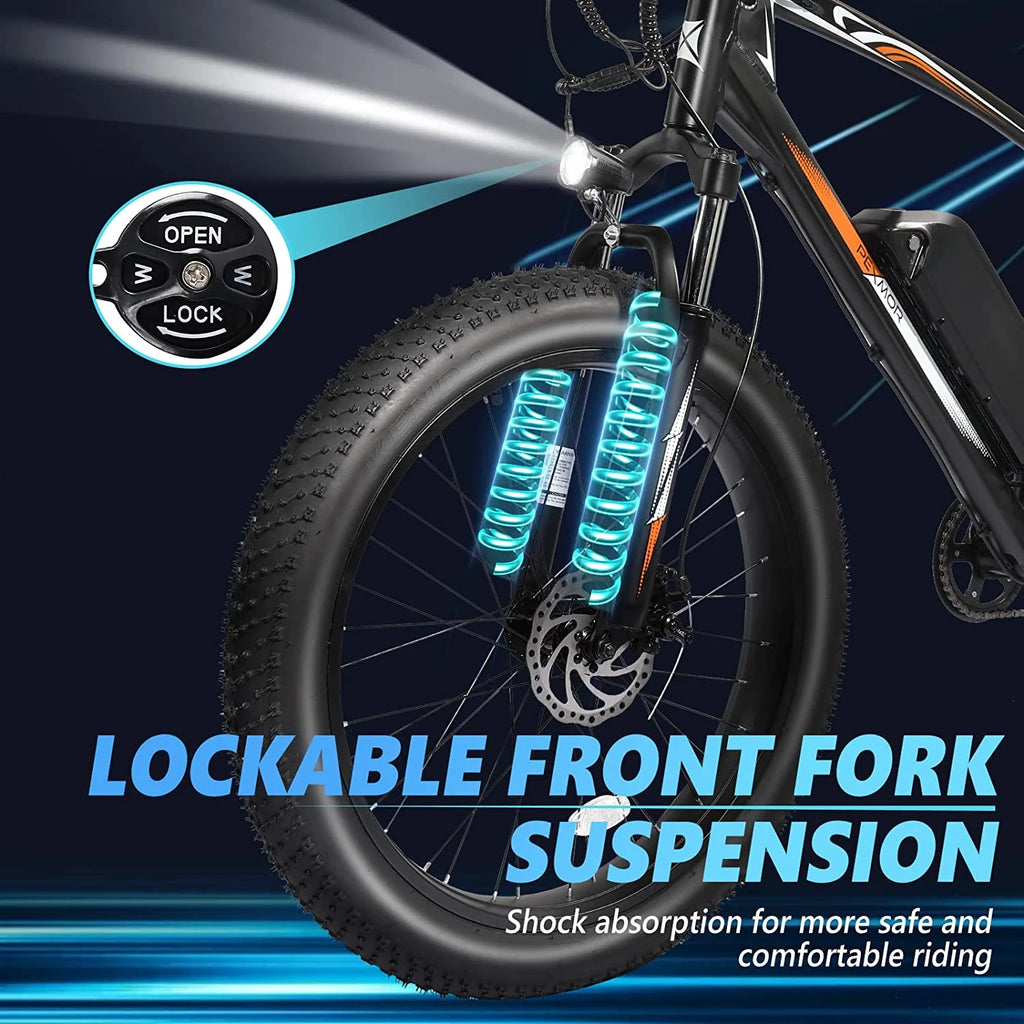 PEXMOR Electric Bike for Adult 500W 26" Fat Tire Mountain EBike 48V 13AH Removable Battery W14589