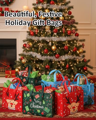 Christmas Gift Bags Assorted Sizes 12PC with Handles, Heavy Duty Non-Woven T61434
