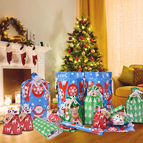 Christmas Gift Bags Assorted Sizes, 22pcs Drawstring Reusable Plastic D786