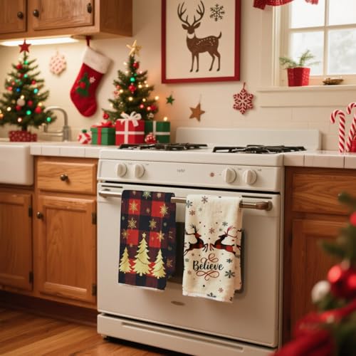 Wironlst Christmas Kitchen Hand Dish Towels 4PCS Buffalo Plaid 18x26 M198